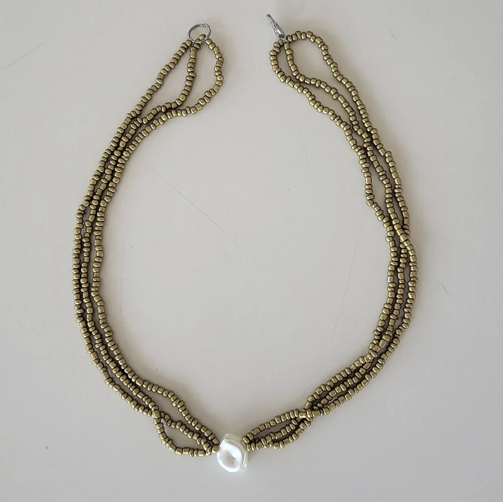 Faux Pearl and Gold Beaded Necklace - Picture 1 of 5